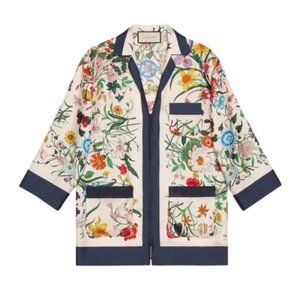 Gucci Blue Floral Print Silk Foulard Shirt